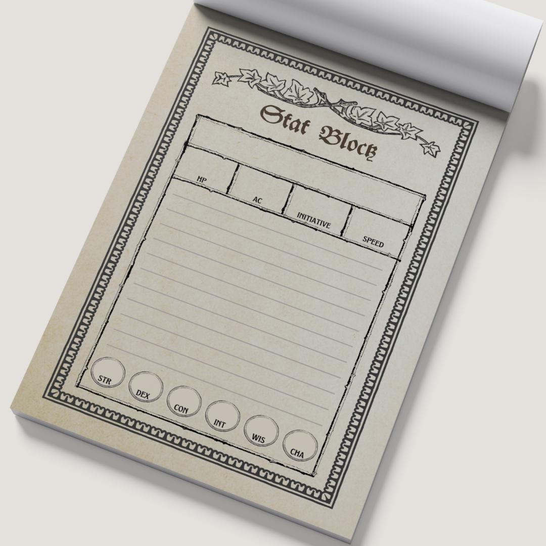 Gothic DnD Stat Block Notepad | 4x6"