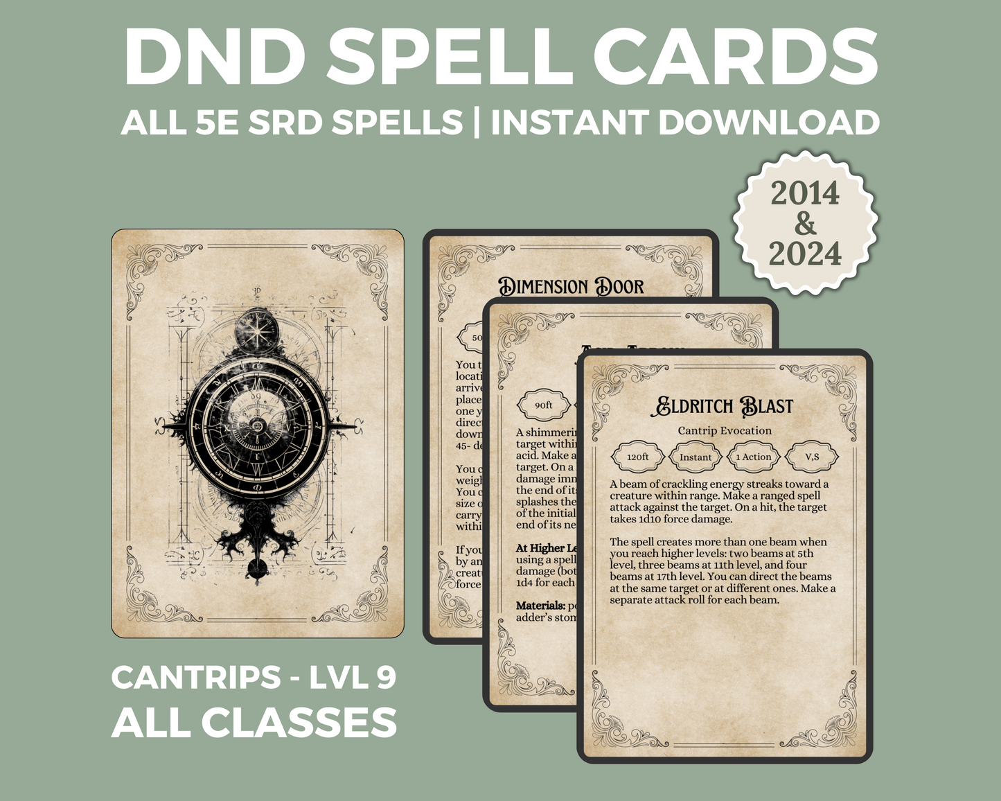 Gothic DnD Spell Cards 2.5"x 3.5" Bundle