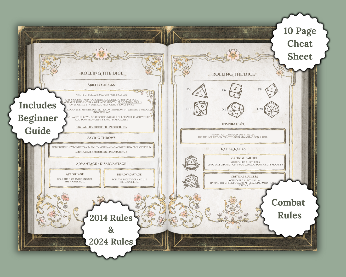Floral Printable DnD Character Journal + DnD Spell Card Bundle