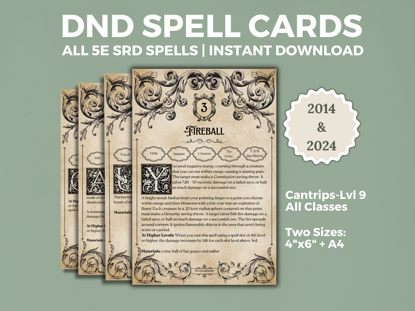 Gothic DnD 4x6 & A4 Spell Cards Bundle