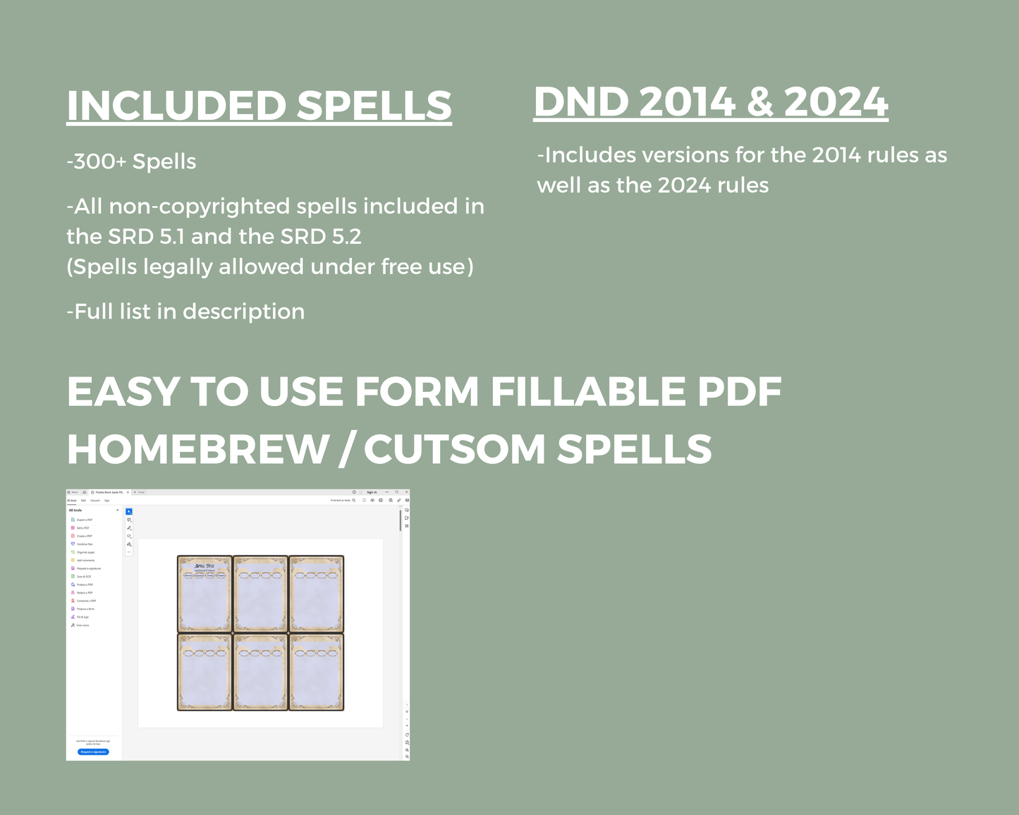 Gothic DnD Spell Cards 2.5"x 3.5" Bundle