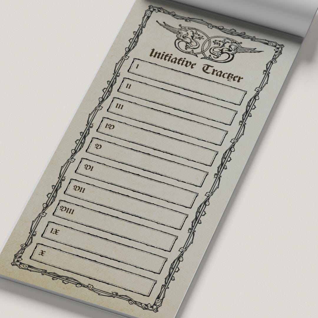 Gothic DnD Initiative Tracker Notepad | 3.66x8.5"