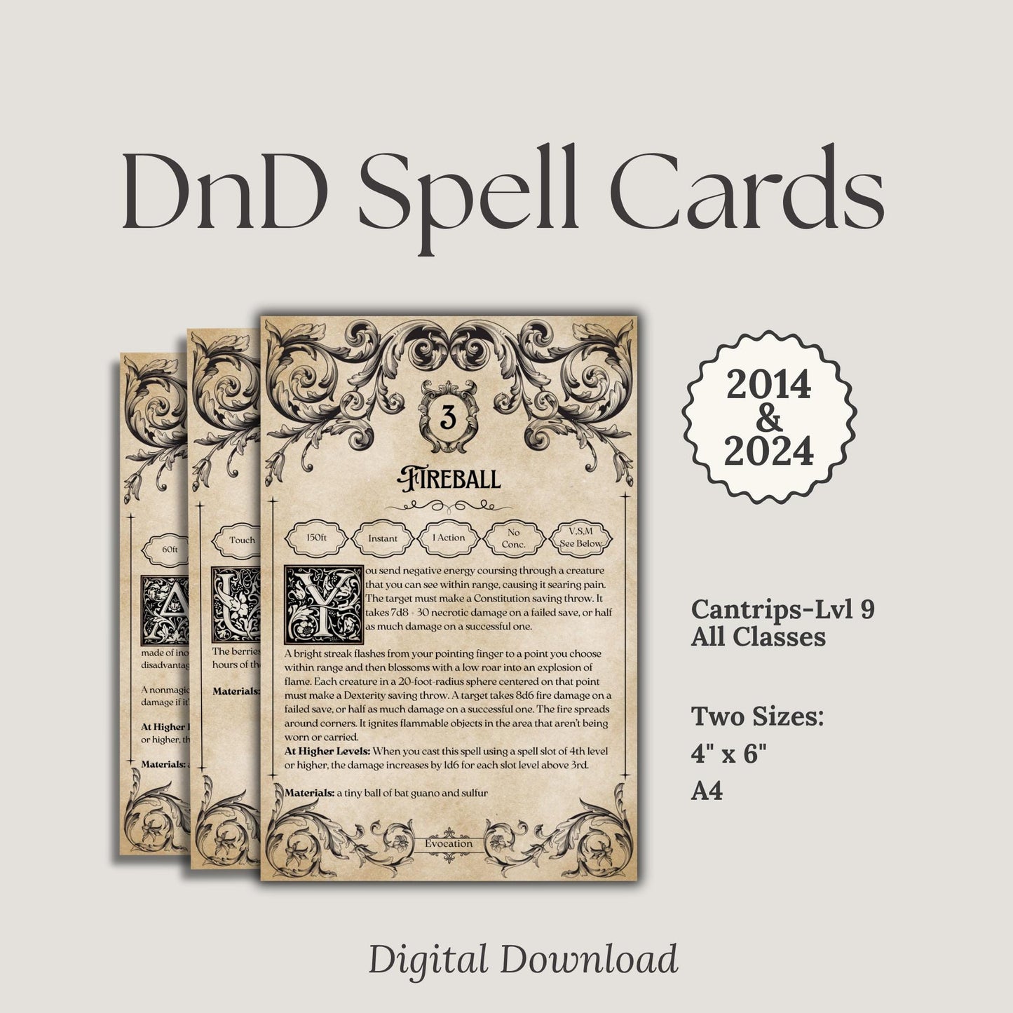 DnD Spell Cards A4 & 4x6"