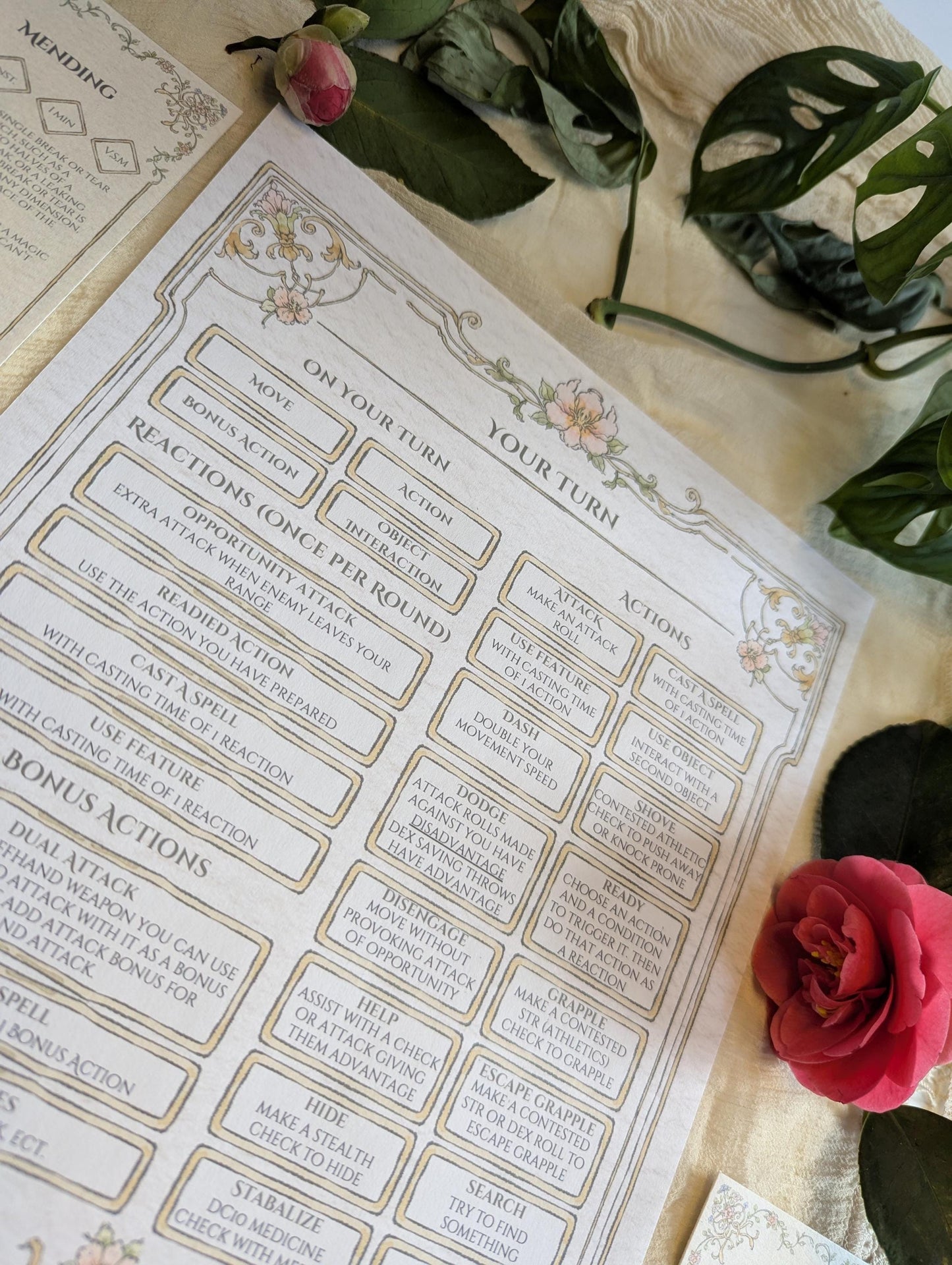 Floral DnD Cheat Sheet