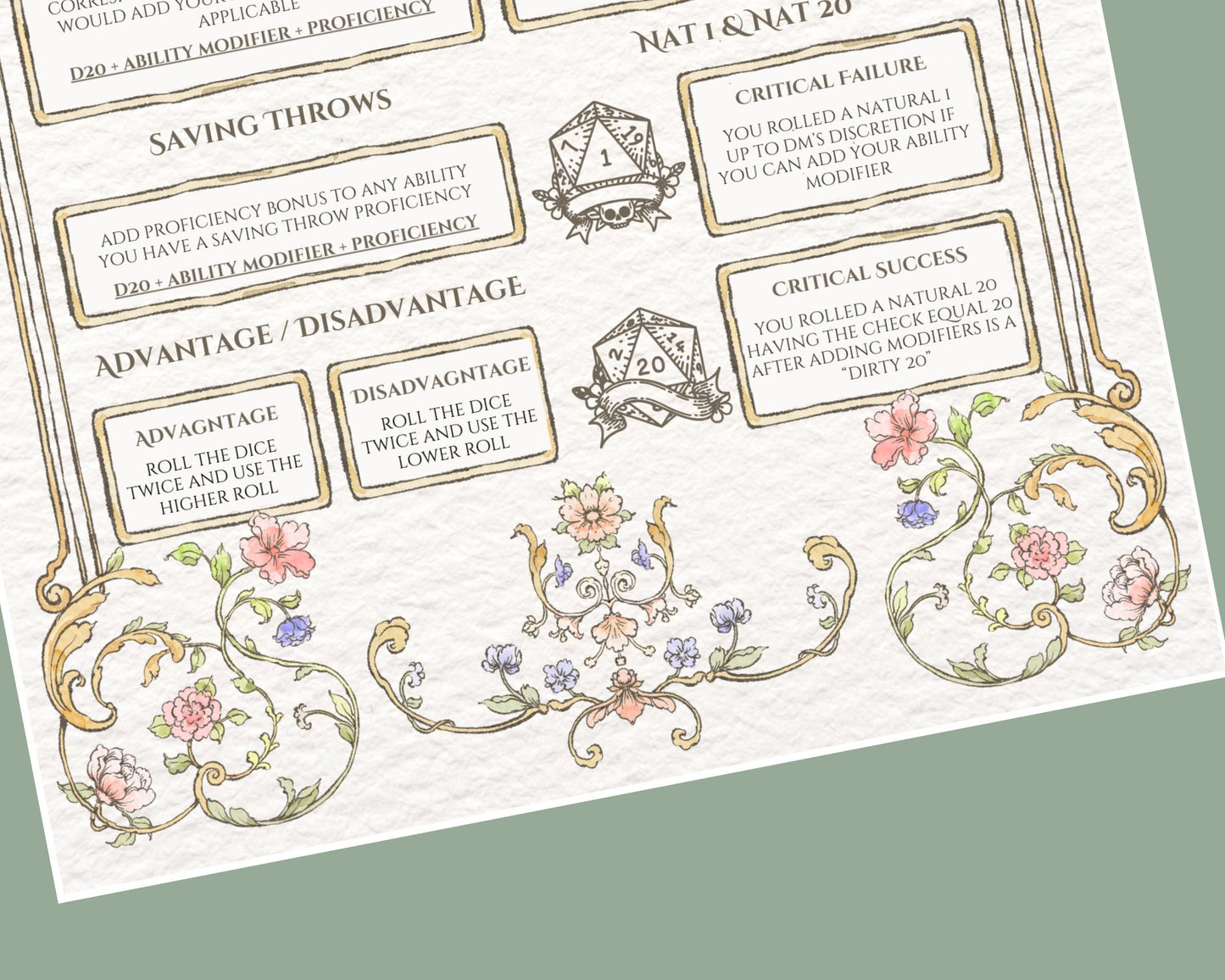 Floral DnD Cheat Sheet