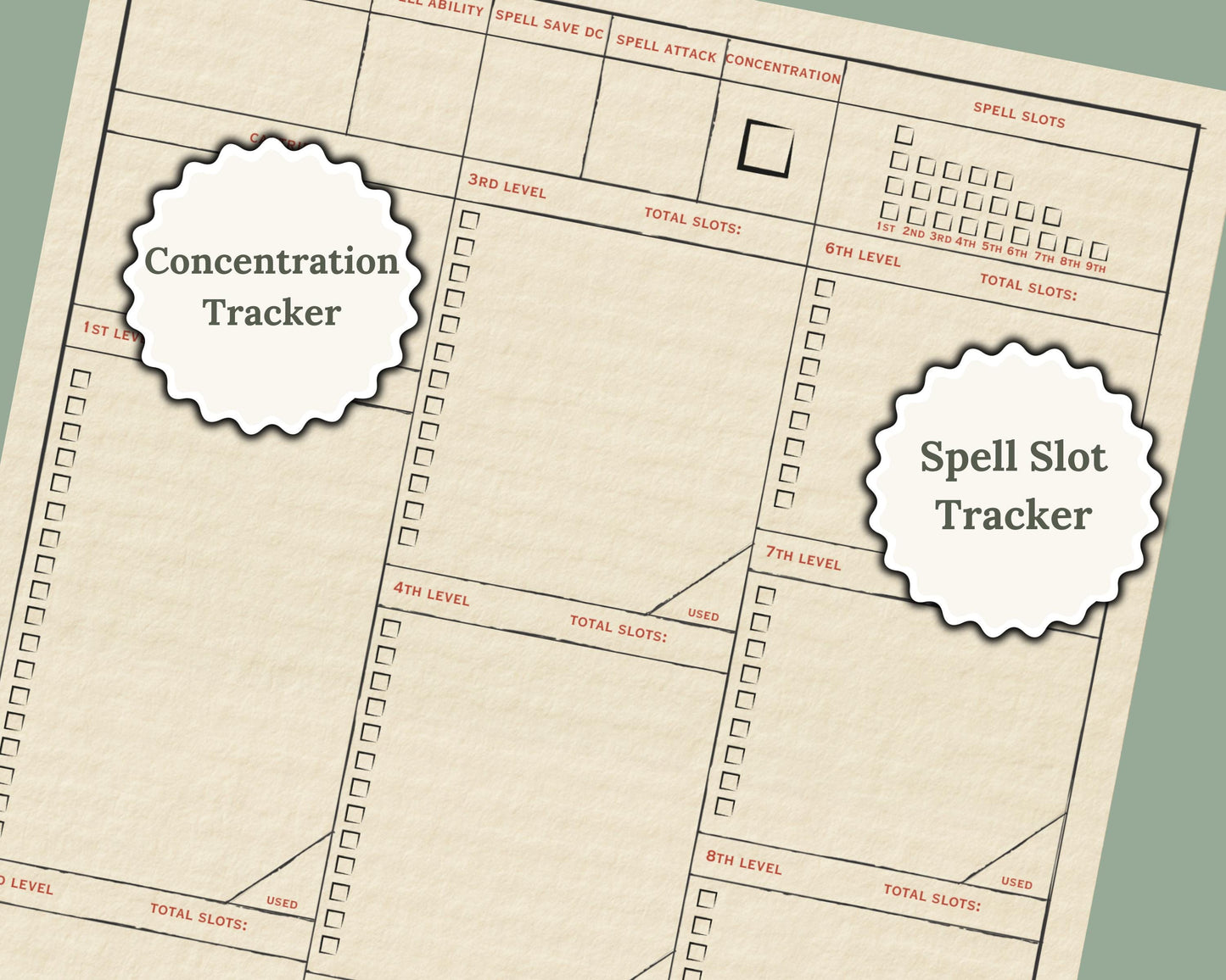 Vintage Stationary DnD Character Sheet