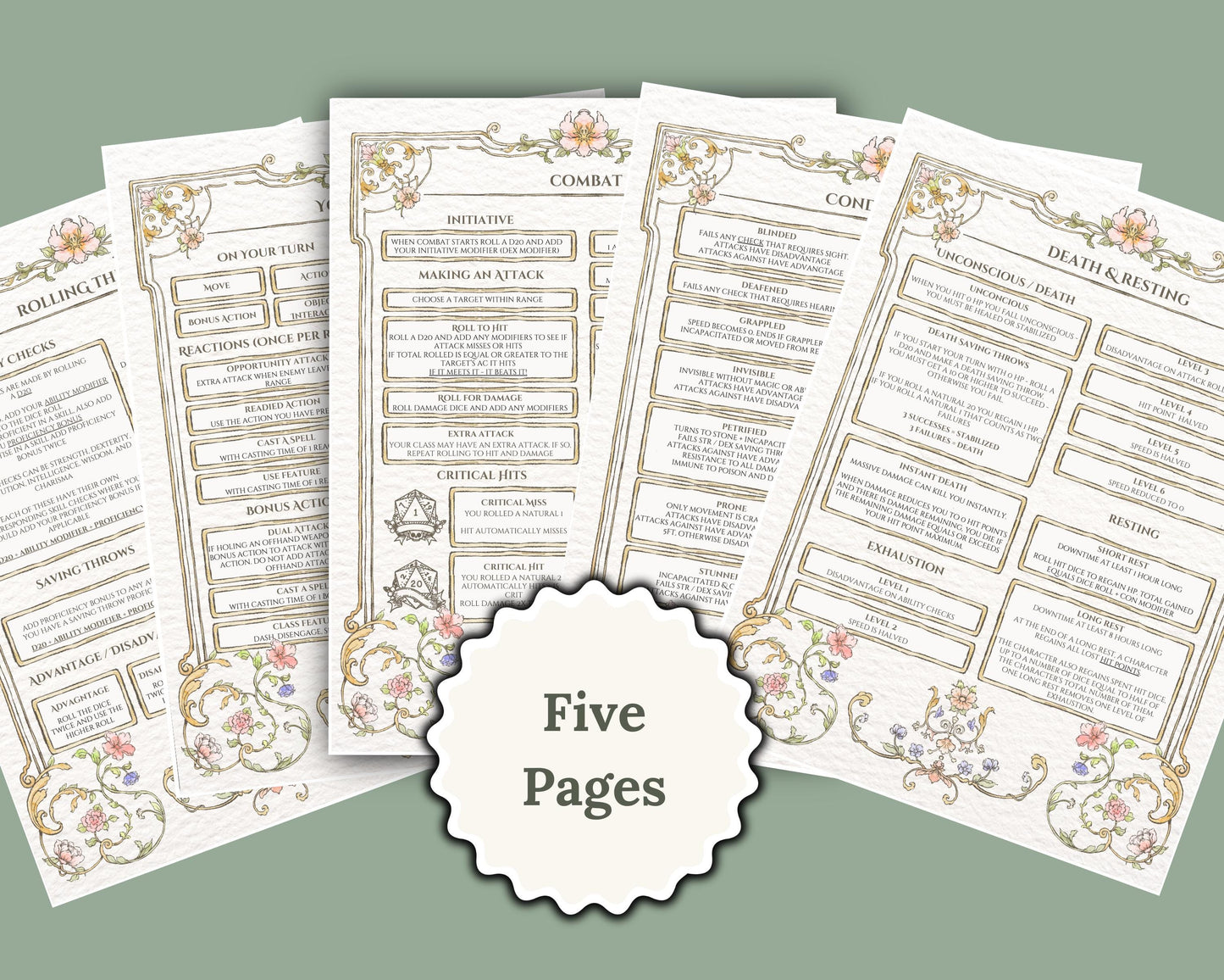 Floral DnD Cheat Sheet