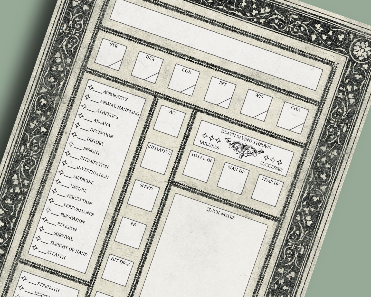 Medieval DnD Character Sheet