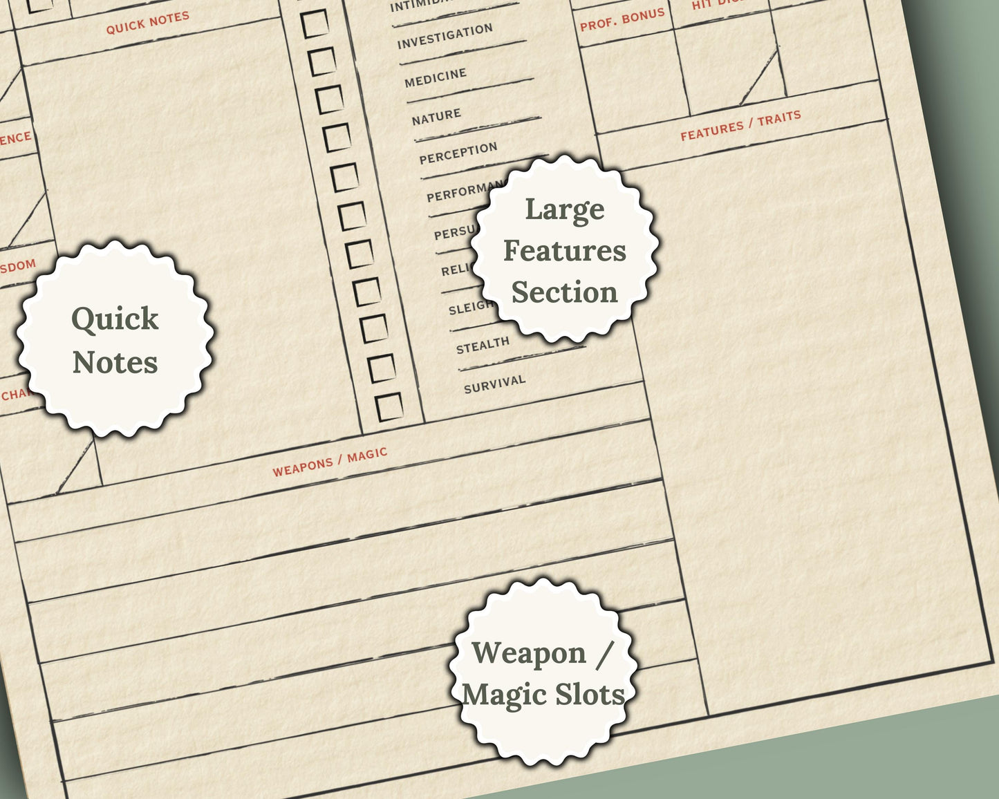 Vintage Stationary DnD Character Sheet