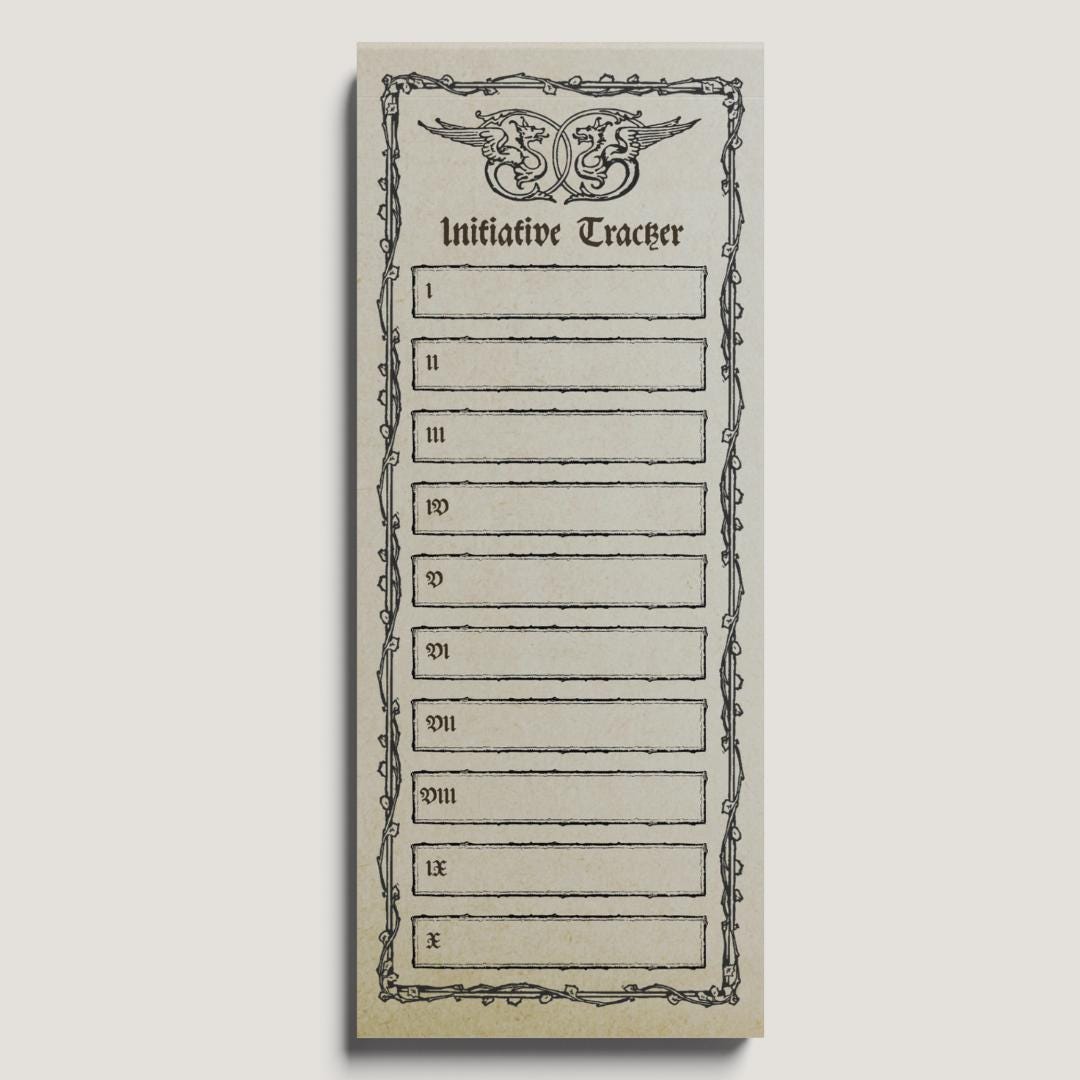 Gothic DnD Initiative Tracker Notepad | 3.66x8.5"