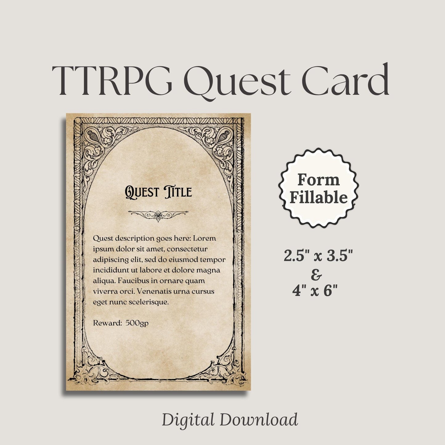 DnD Printable Quest Cards