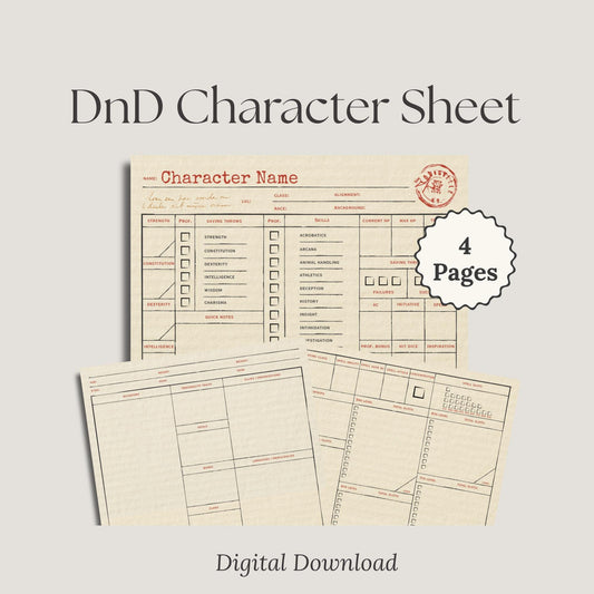 Vintage Stationary DnD Character Sheet