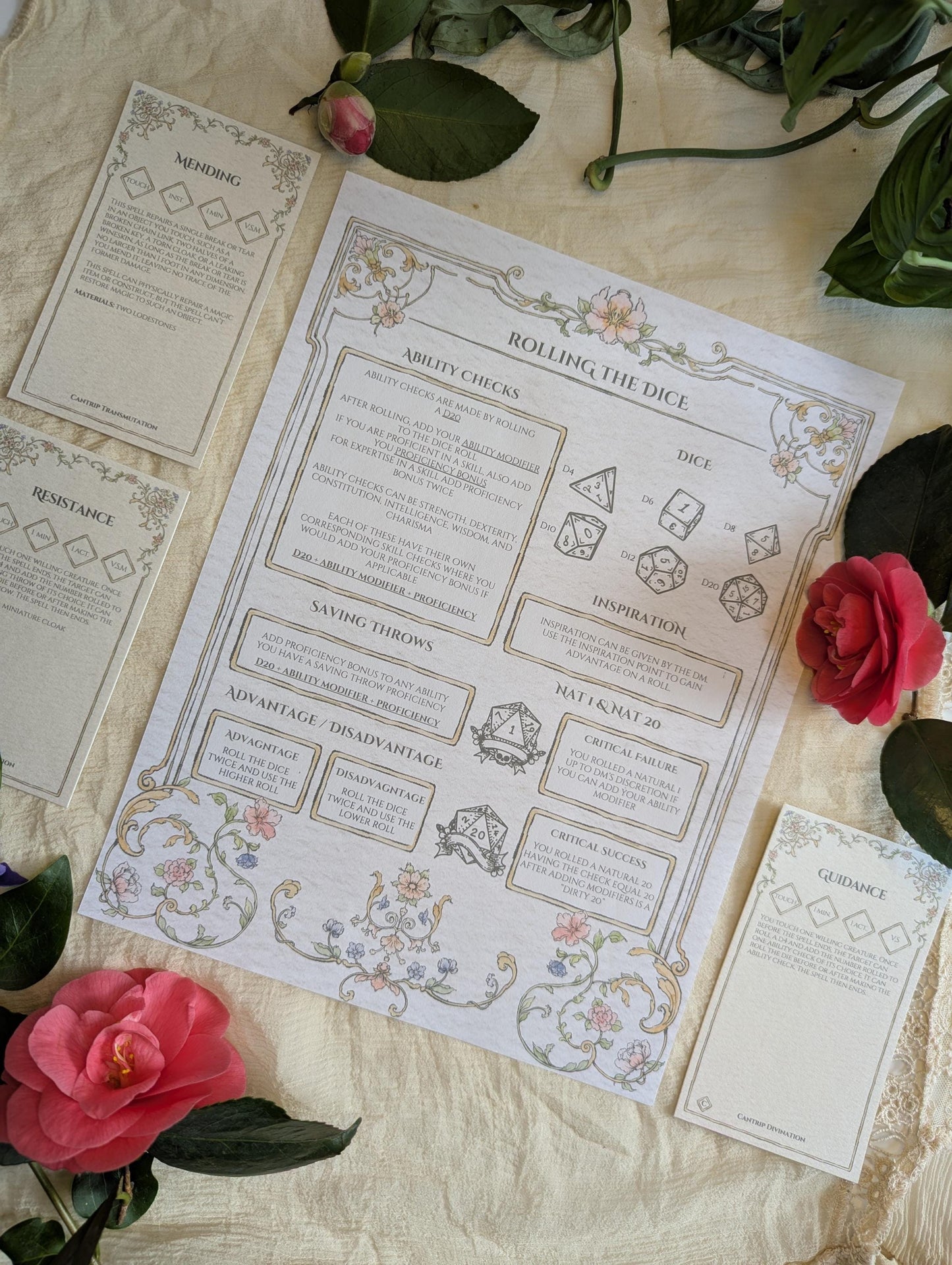 Floral DnD Cheat Sheet