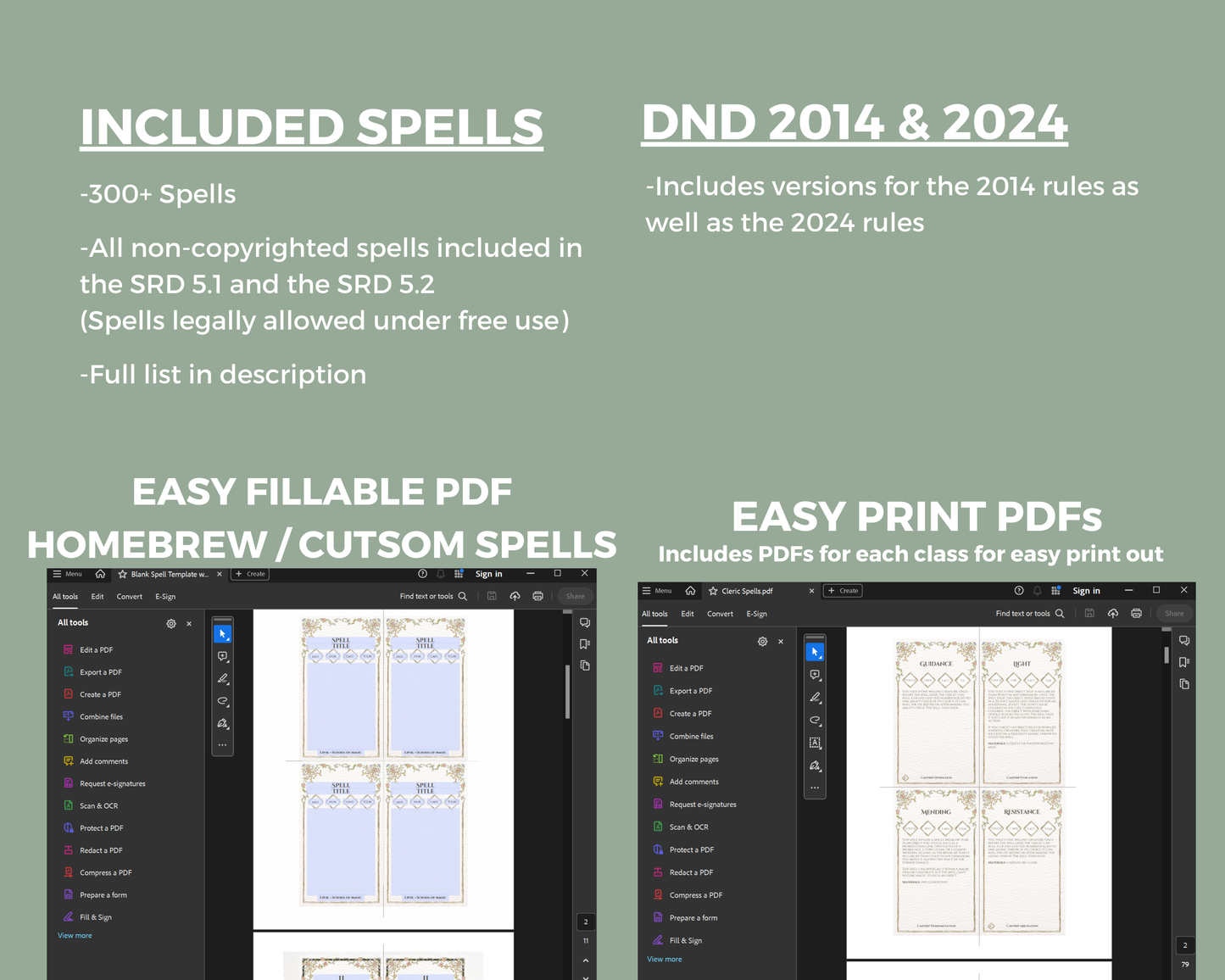 Floral Printable DnD Character Journal + DnD Spell Card Bundle