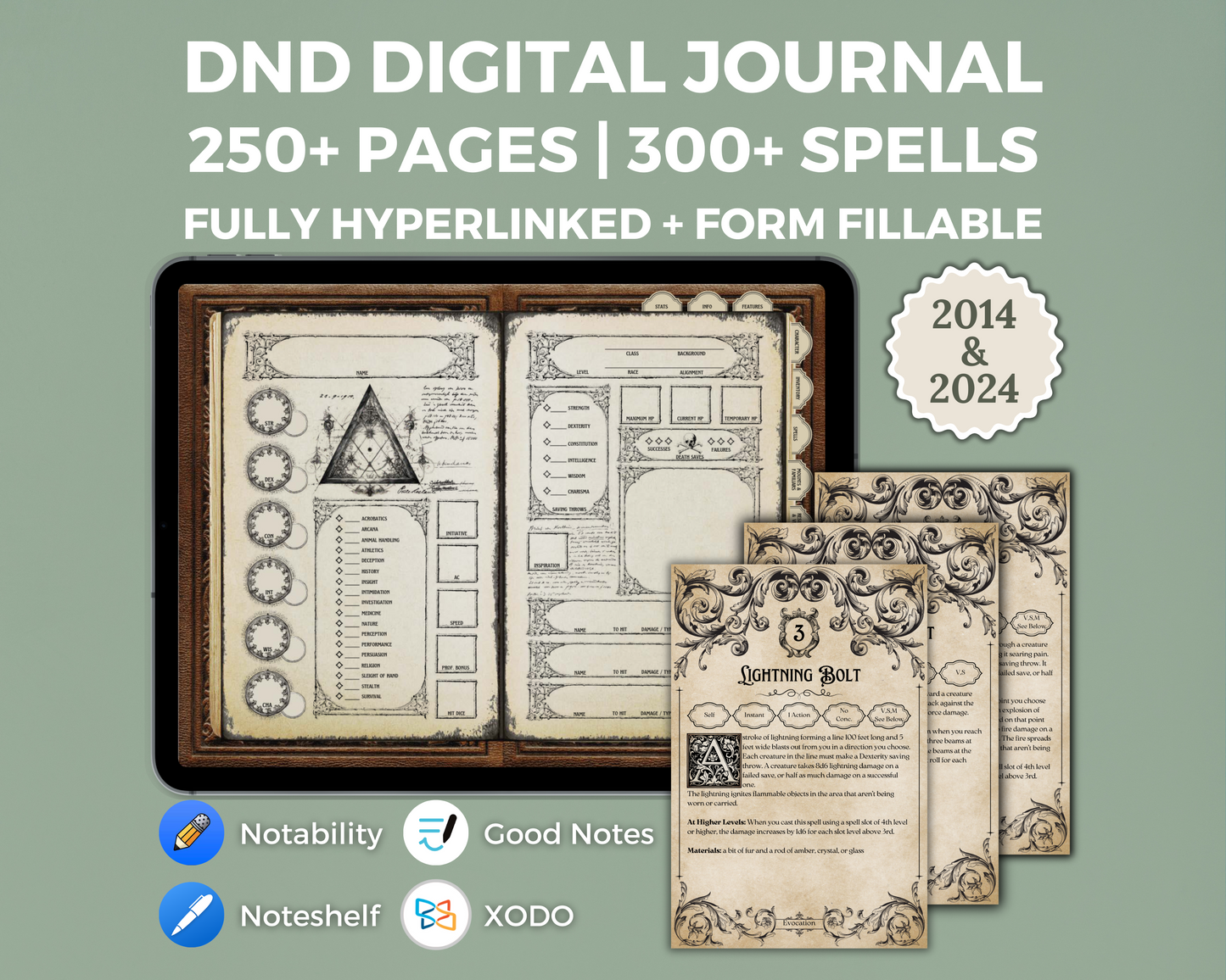Gothic Digital DnD Character Journal + Spell Cards