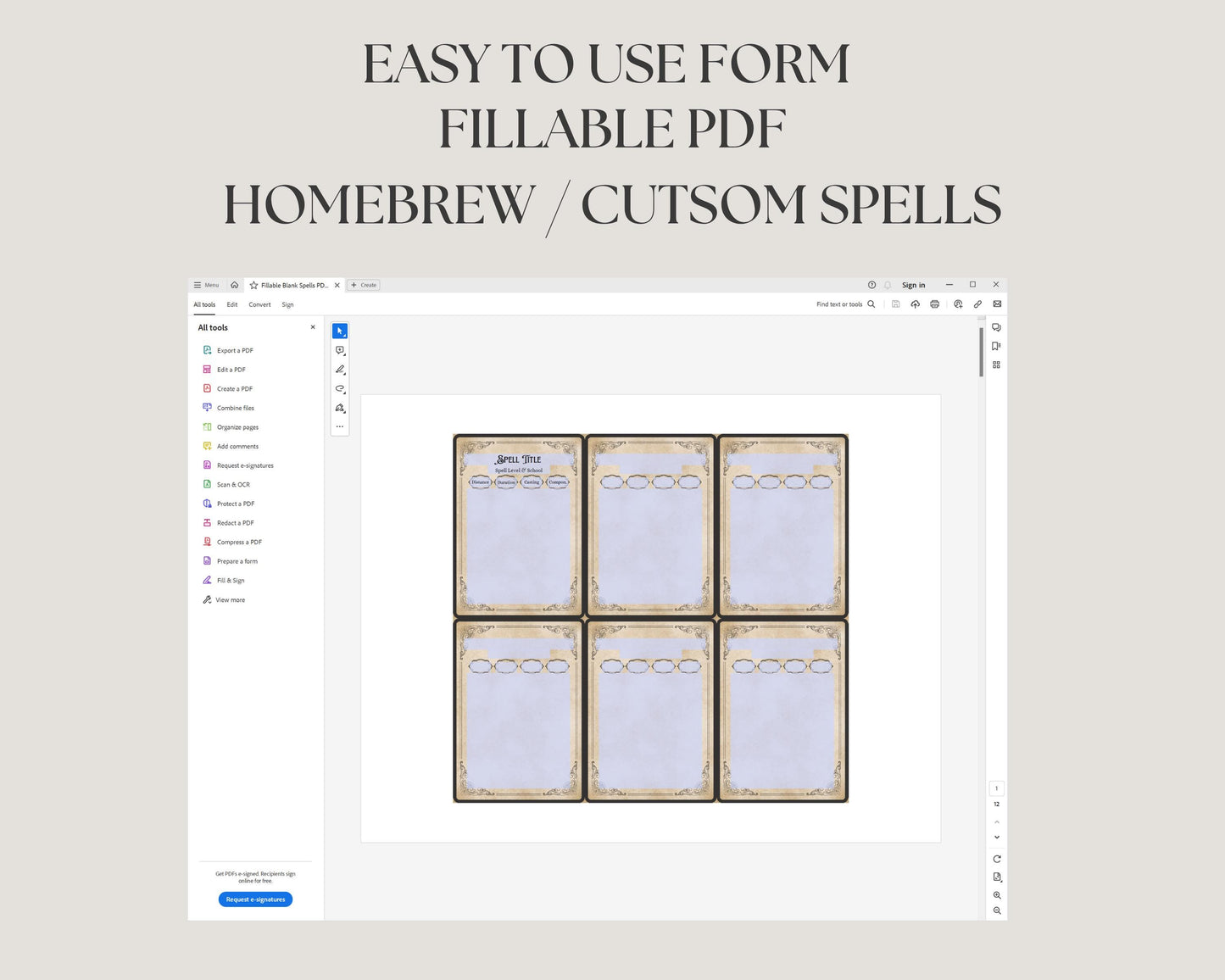 DnD Gothic Spell Cards 2.5"x3.5"