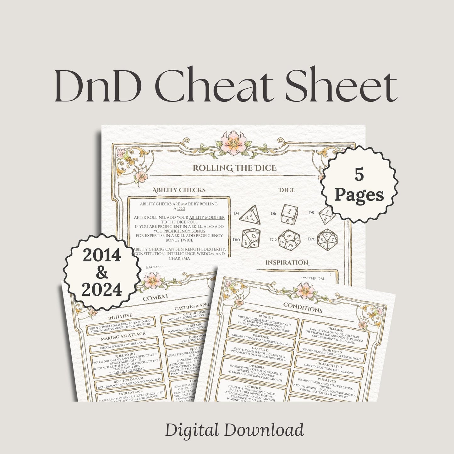 Floral DnD Cheat Sheet