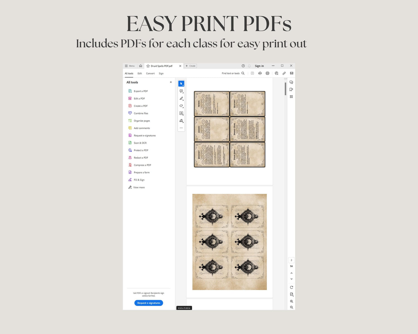 DnD Gothic Spell Cards 2.5"x3.5"