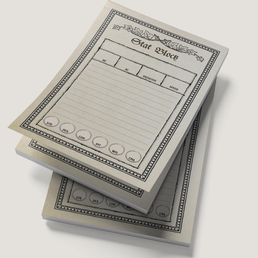 Gothic DnD Stat Block Notepad | 4x6"
