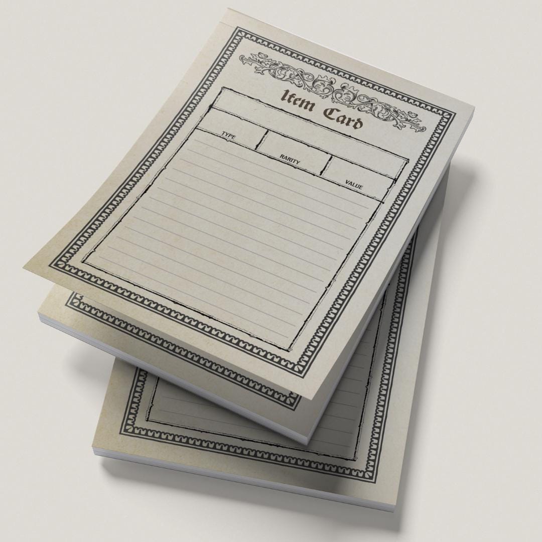 Gothic DnD Item Card Notepad 4x6"