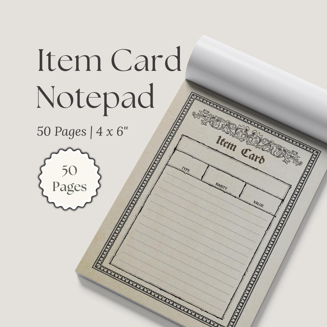 Gothic DnD Item Card Notepad 4x6"