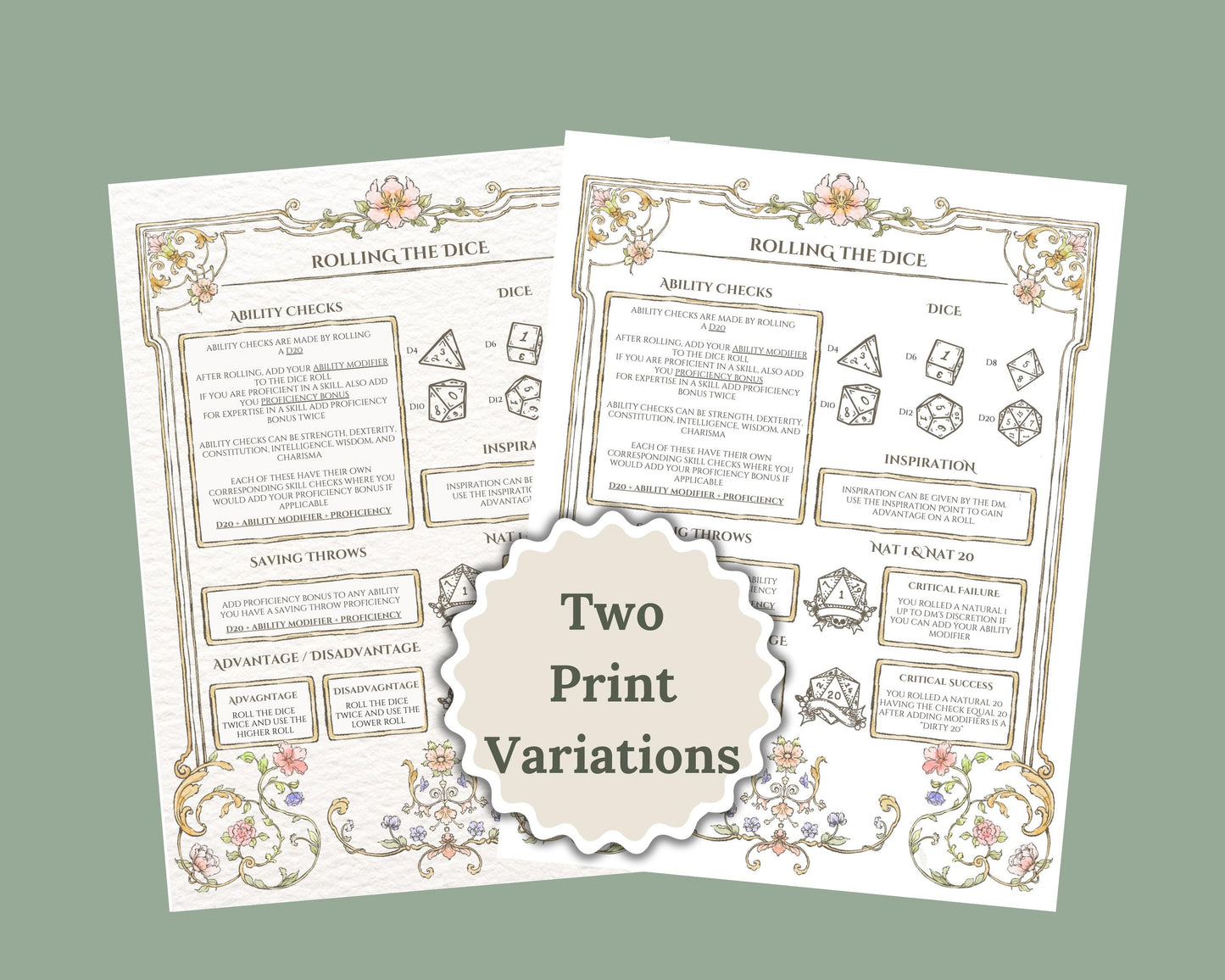 Floral DnD Cheat Sheet