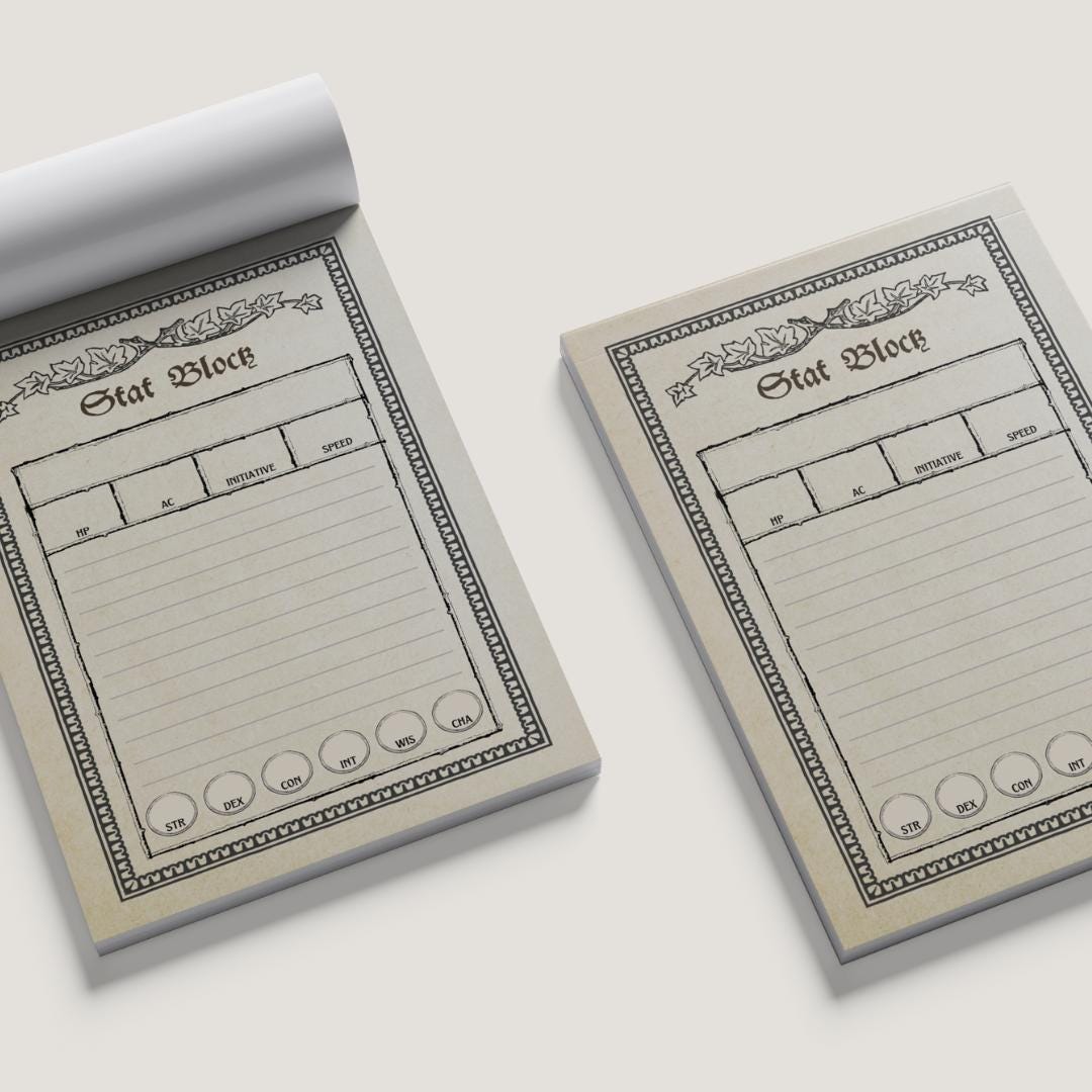 Gothic DnD Stat Block Notepad | 4x6"