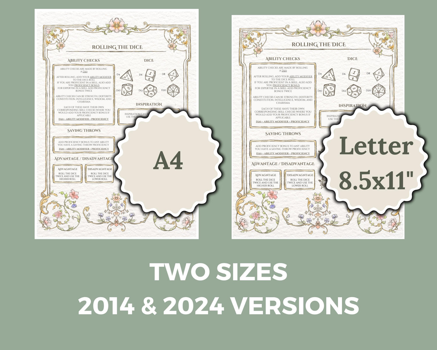 Floral DnD Cheat Sheet