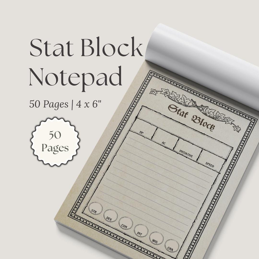 Gothic DnD Stat Block Notepad | 4x6"