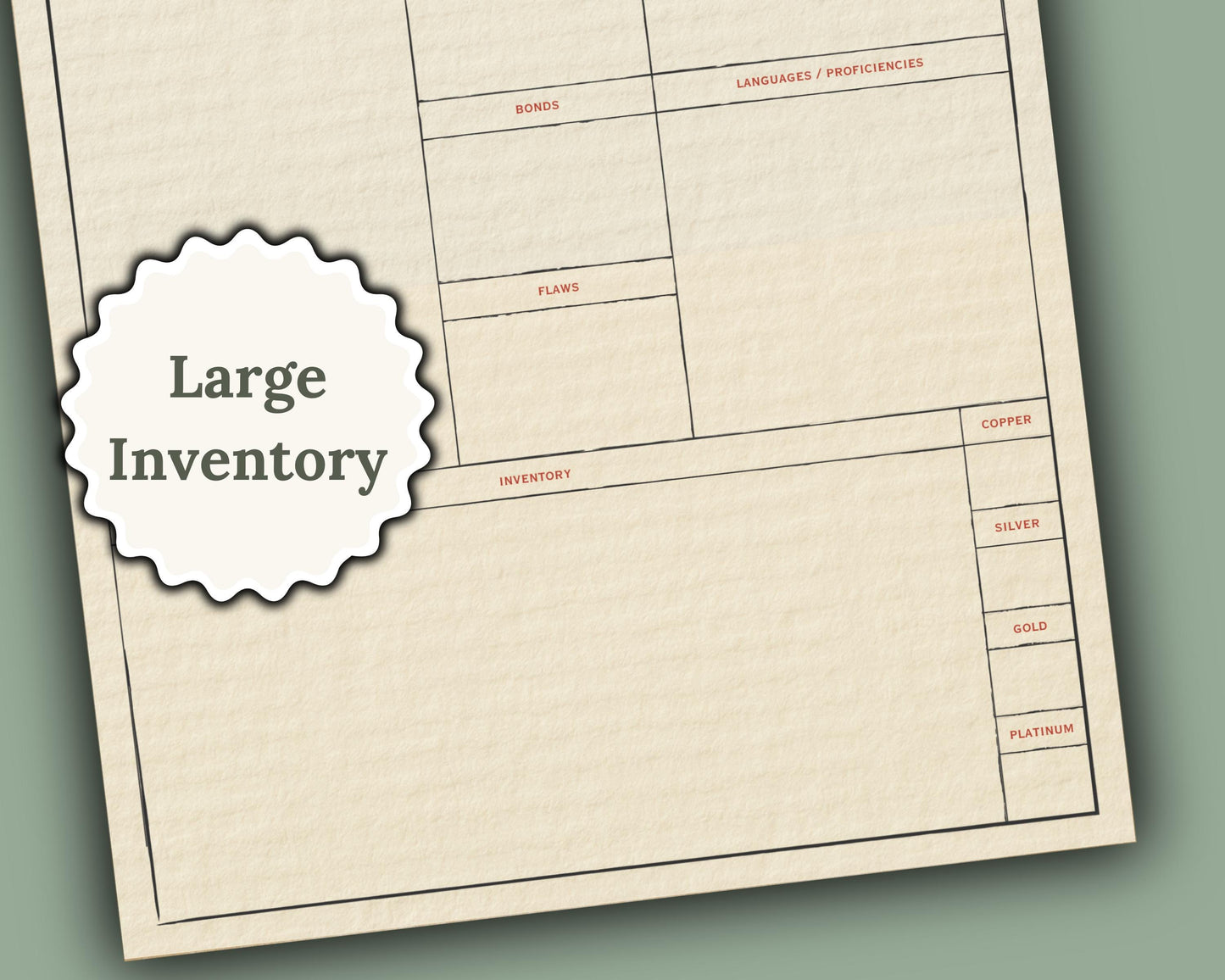 Vintage Stationary DnD Character Sheet