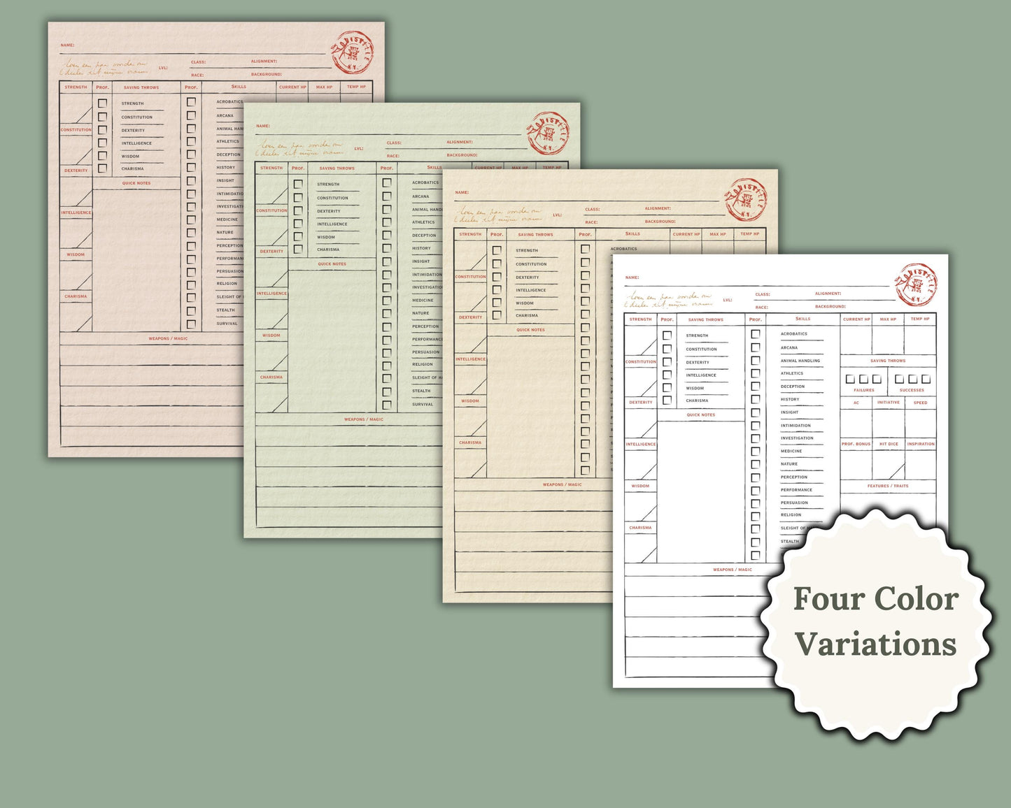 Vintage Stationary DnD Character Sheet