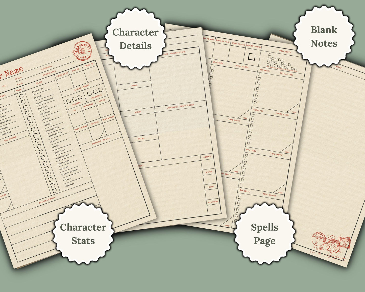 Vintage Stationary DnD Character Sheet